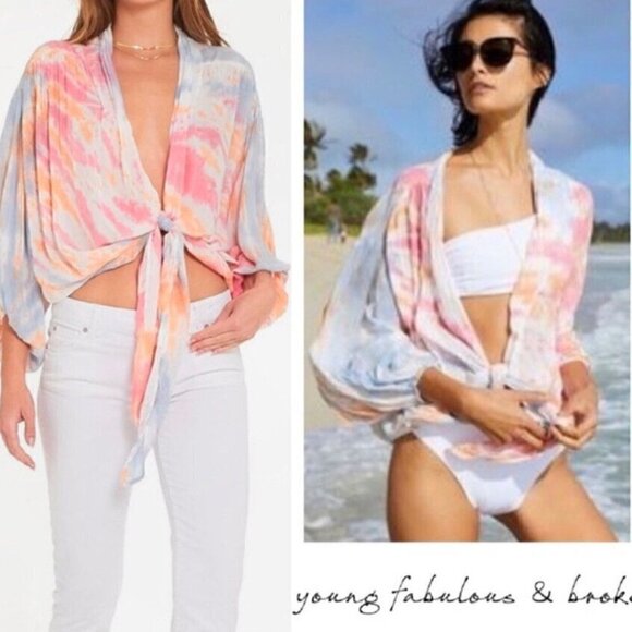 New Young Fabulous & Broke Carmen Ombre Tie Open Front Top NWT Small - Picture 5 of 15